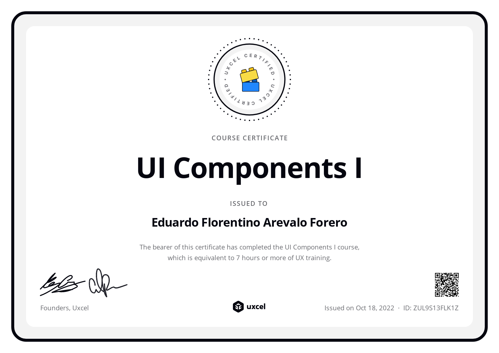Eduardo Florentino Arevalo Forero's certificate